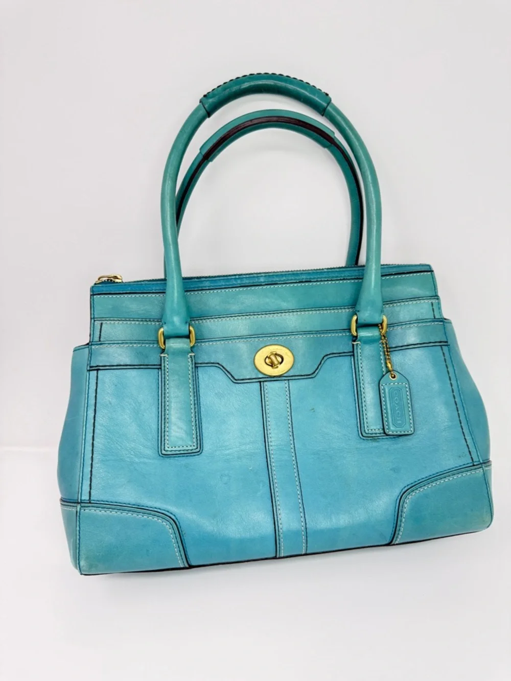 Coach Hampton Carry All Leather Satchel Handbag Turquoise Blue 11047-April 2007